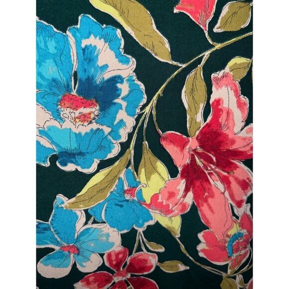 Susan Graver Top Womens Large Liquid Knit Lace Shoulder Detail Dark Floral Teal - Picture 3 of 8